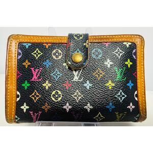 Louis Vuitton Multicolor Monogram Wallet Black Ltd Edition Takashi Murakami COA